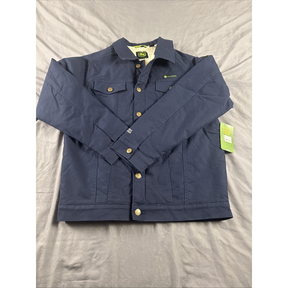 JOHN DEERE BOYS JACKET SIZE XL 14-16 BLUE CANVAS TRUCKER JACKET